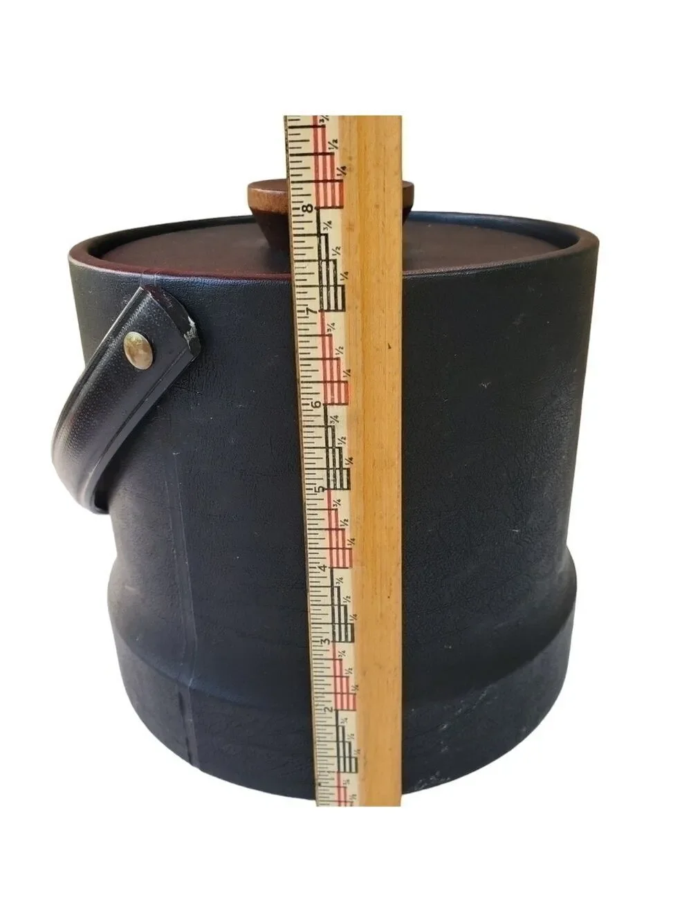 Vintage MCM faux leather Ice bucket with Lid and tongs